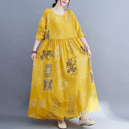 Women Yellow Plus Sizes Long Cozy Dresses