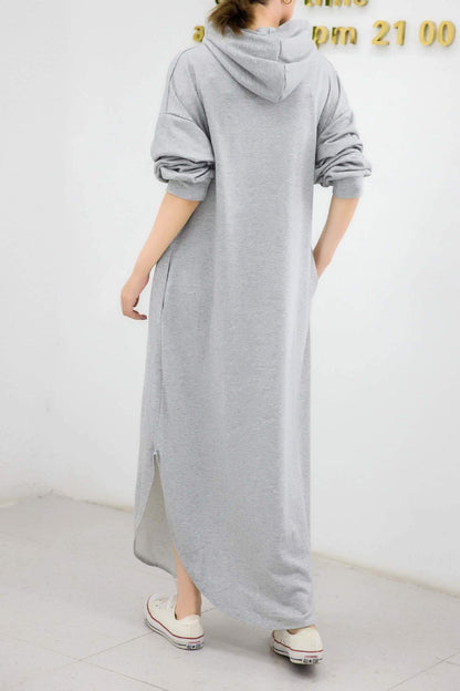Women Casual Zipper Fall Long Hoody Dresses-STYLEGOING