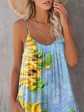 Sunflowers Spaghetti Straps Loose Jumpsuits-STYLEGOING