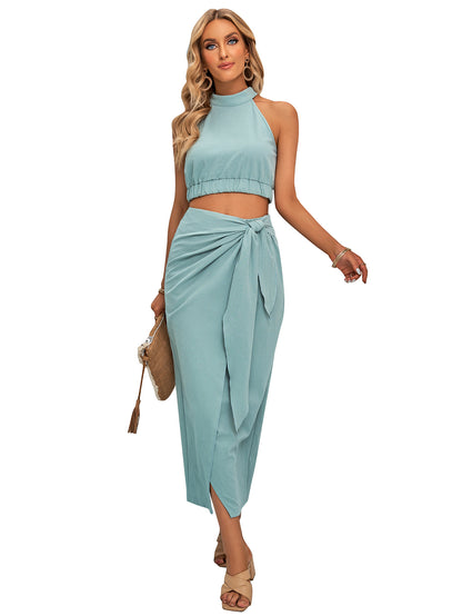 Sexy Halter Sleeves Top & Skirts Suits for Women