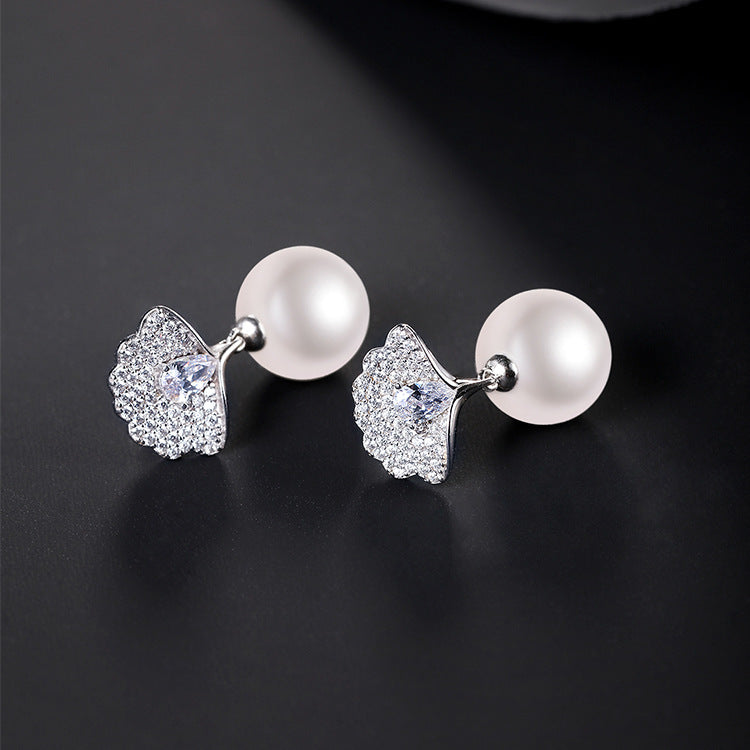 Desined Pearl Sterling Silver Earrings Studs for Women