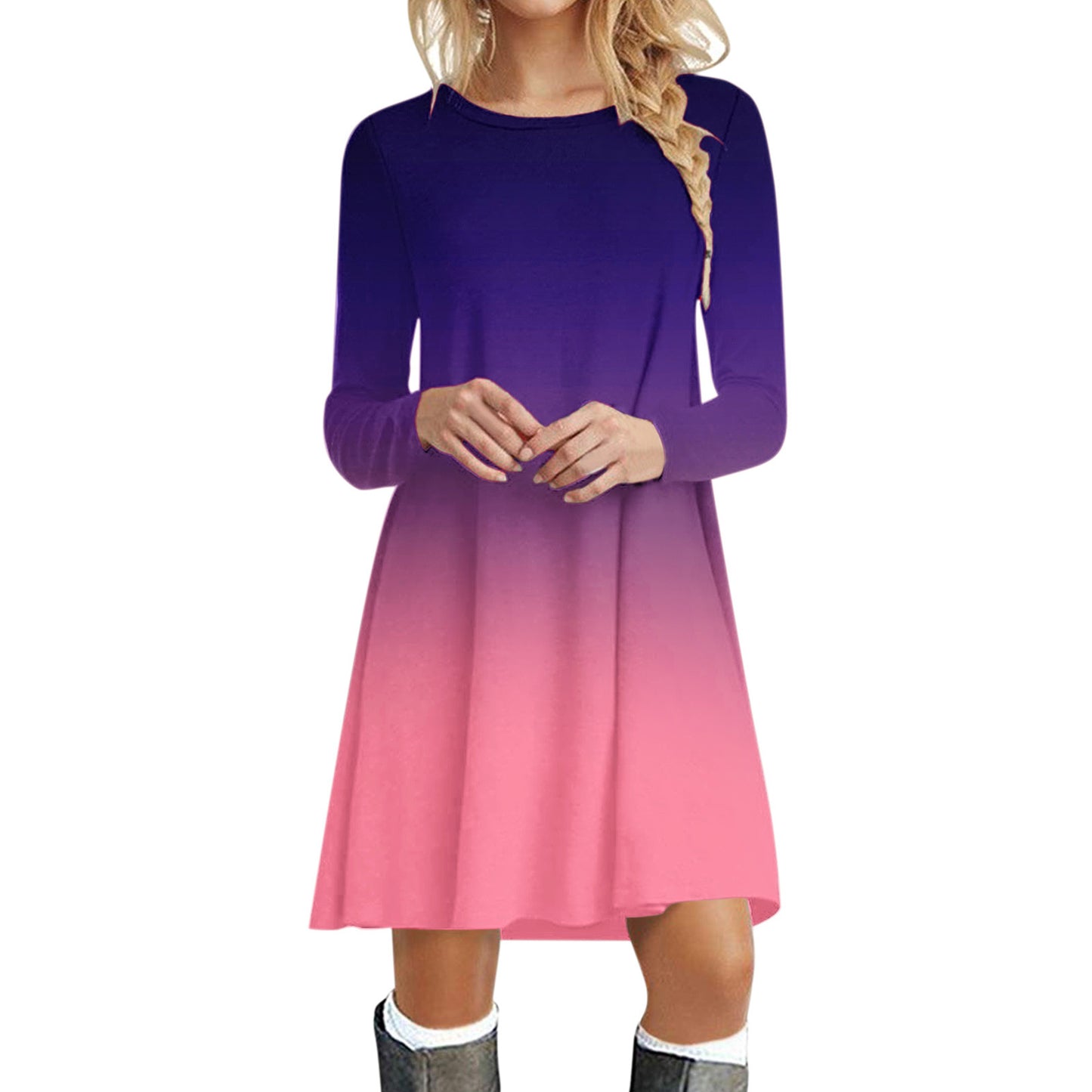 Casual Merry Christmas Long Sleeves Short Dresses