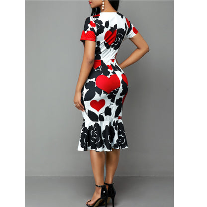 Sexy Round Neck Floral Print Bodycon Sheath Dresses
