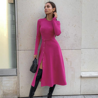 Sexy Autumn Round Neck Slim Knitting Long Dresses