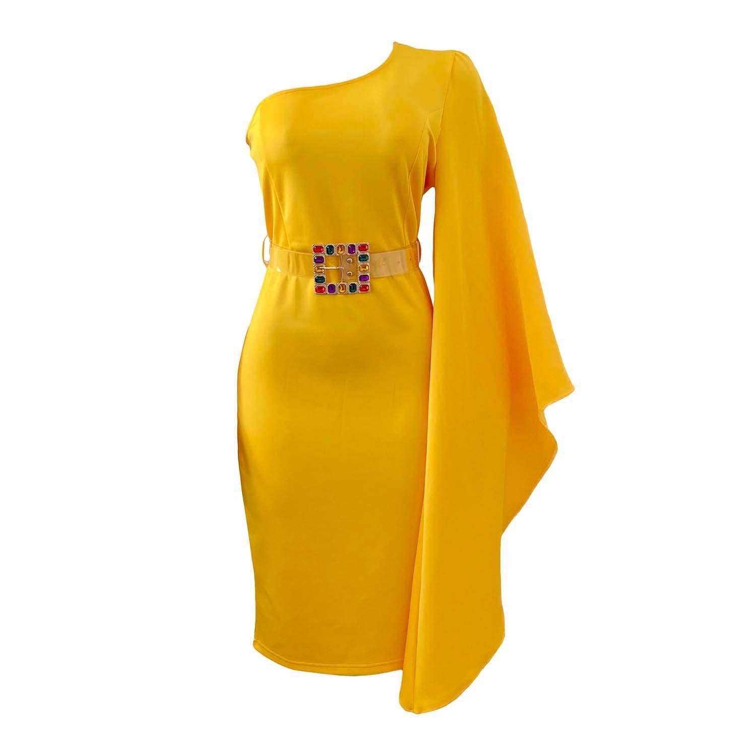 One Shoulder High Waist Plus Sizes Sexy Women Dresses-STYLEGOING