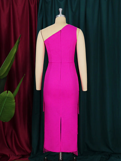 Sexy Summer Rose Red One Shoulder Tassles Party Dresses
