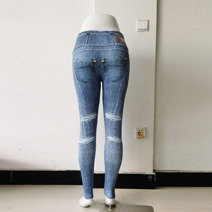 Sexy Denim Yoga Running Legging Pants for Women