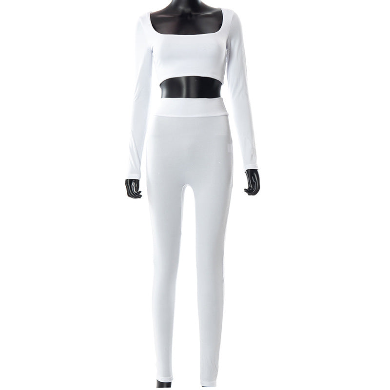 Women High Waist Legging Pants and Long Sleeves Short Tops