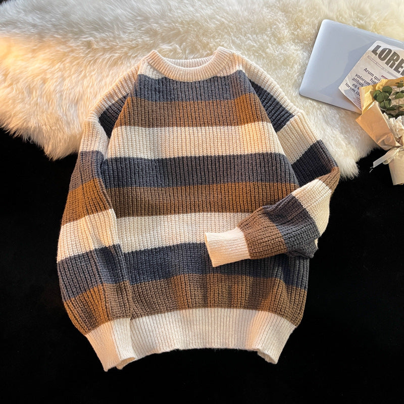 Striped Round Neck Knitting Men's Pullover Sweaters