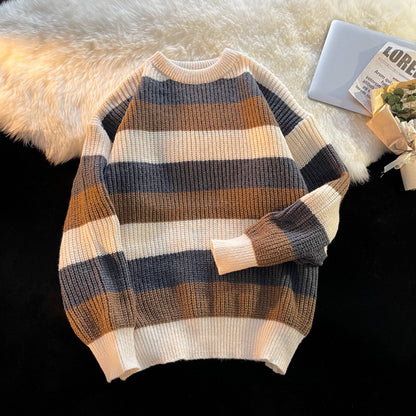 Striped Round Neck Knitting Men's Pullover Sweaters