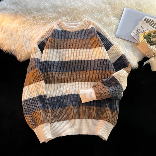 Striped Round Neck Knitting Men's Pullover Sweaters