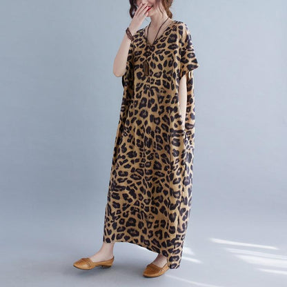 Plus Sizes Women Leopard Short Sleeve Cozy Dresses