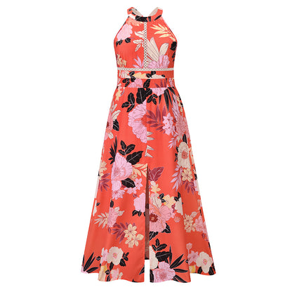 Sexy Halter Split Front Flowers Long Maxi Dresses