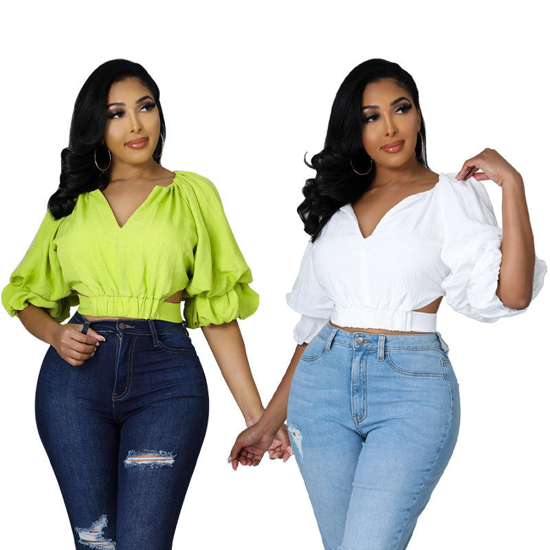 Designed Half Sleeves Spring Blouses for Women