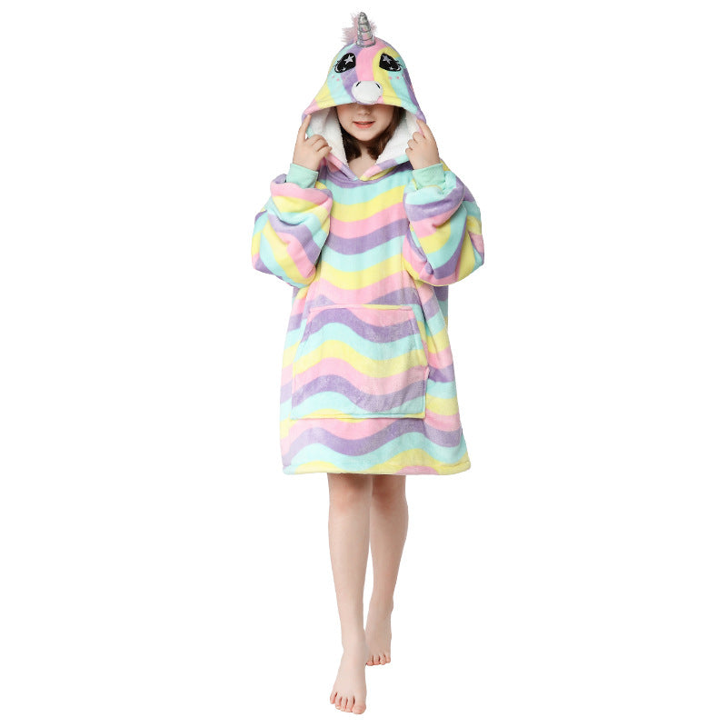 Unicorn Design Velvet Lazy Throw Blanket Sleepwear for Kids