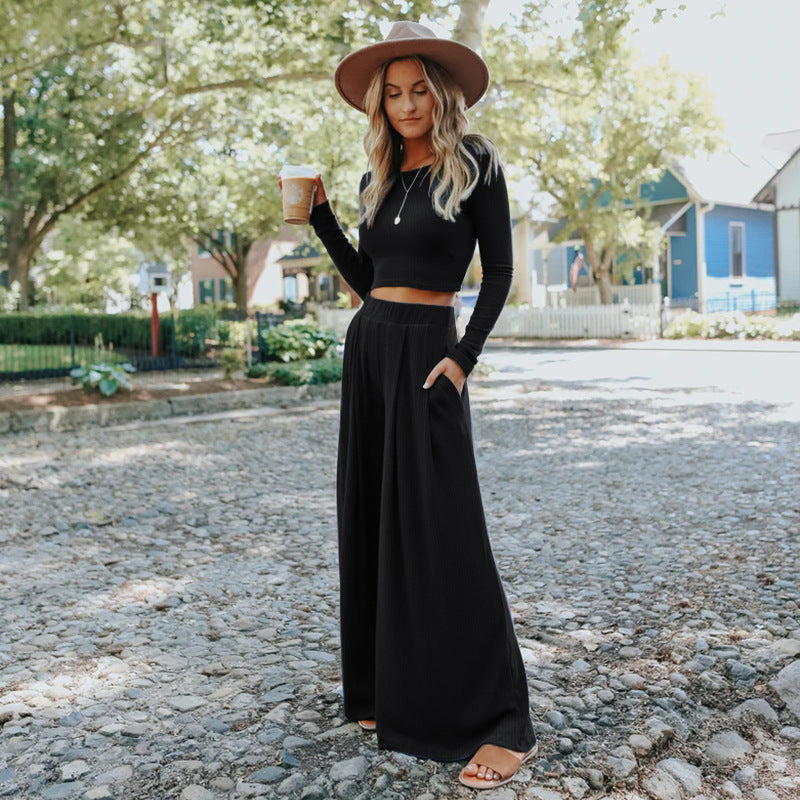 Casual Knitting Women Short Tops and Pants