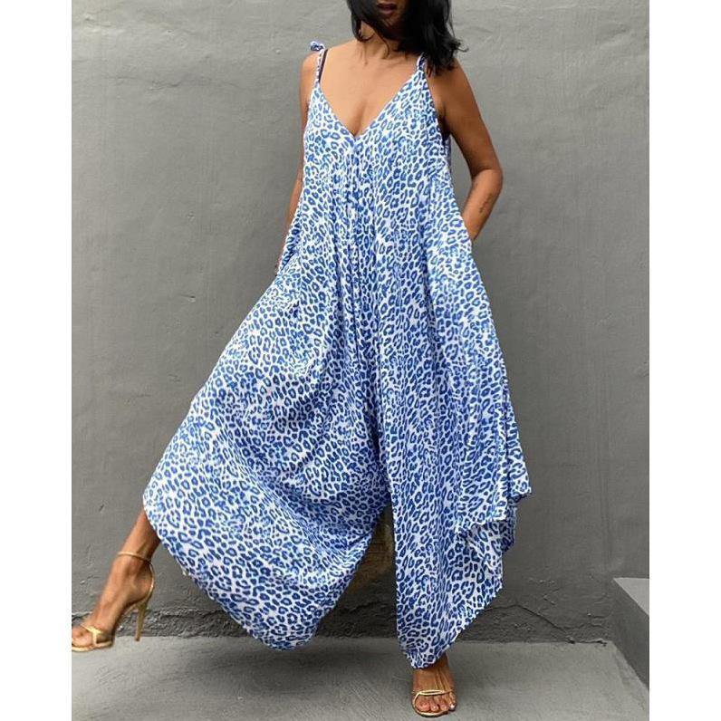 Plus Size Leopard Backless Jumpsuits-STYLEGOING