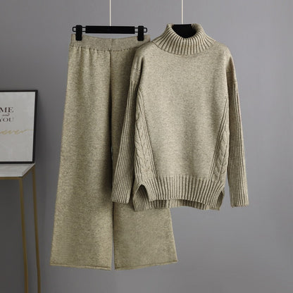 Casual Women Winter Turtleneck Sweaters and Pants Sets