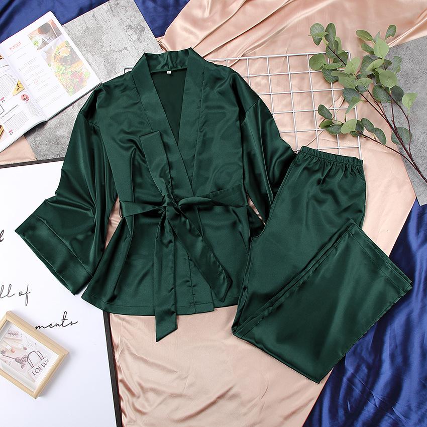 Women Satin Lace Up Fall Sleepwear Suits for Women