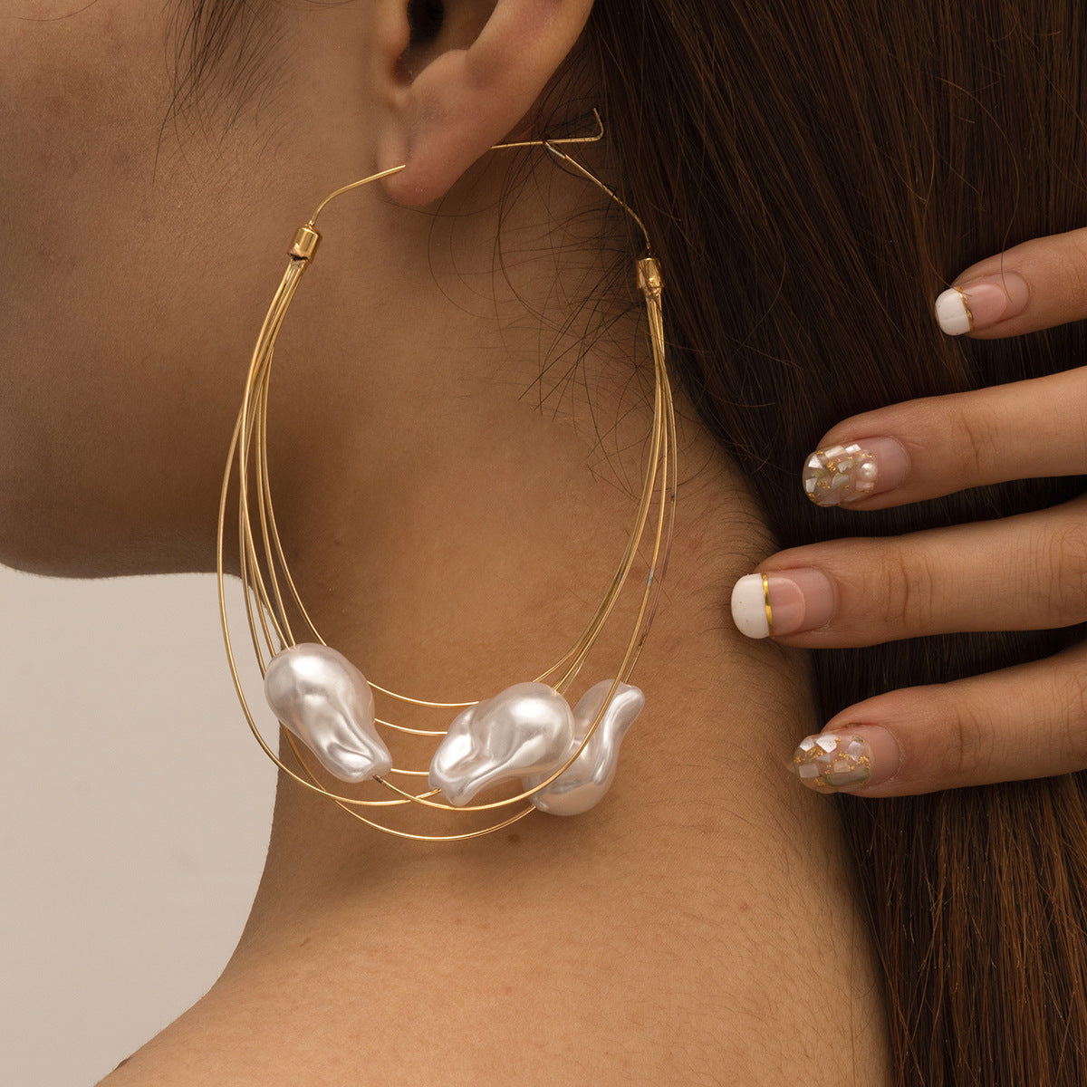 Fashion Baroque Pearl Geometry Shape Women Hoop Earrings
