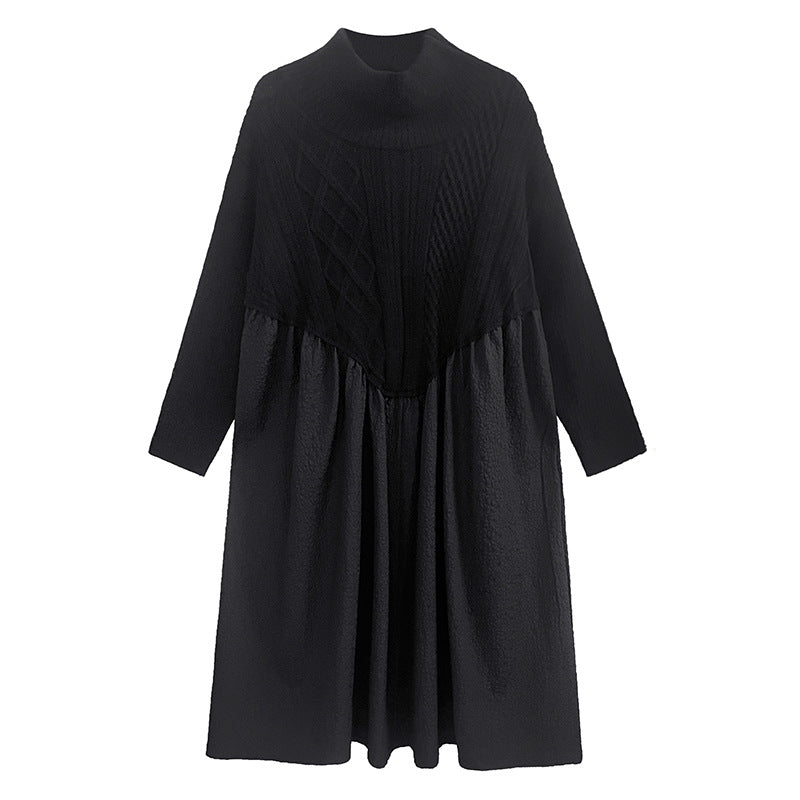 Vintage Turtleneck Pullover Long Black Dresses