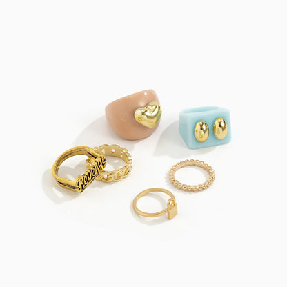 Fashion Sweet Letter Design Women Ring 6pcs/set