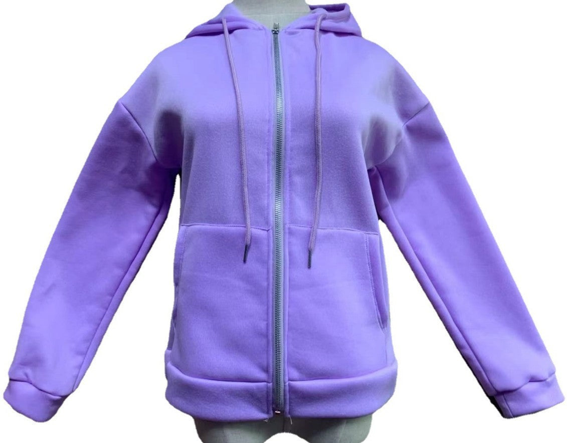 Casual Zipper Velvet Long Sleves Women Hoody Tops
