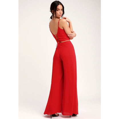 Sexy Women Summer High Waist Tops and Wide Leg Pants