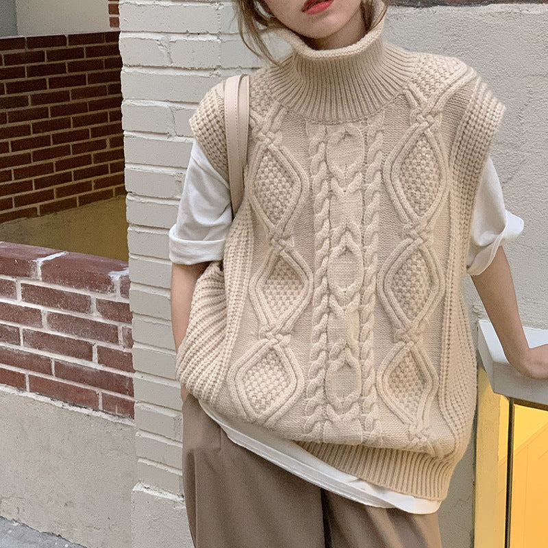 Winter Turtleneck Knitting Vest for Women