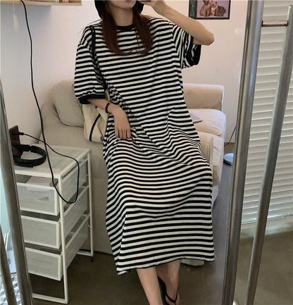 Designed Striped Summer Plus Sizes T Shirts Dresses