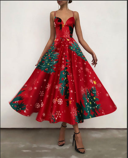 Sexy Christmas Floral Print Backless Women Strapless Dresses