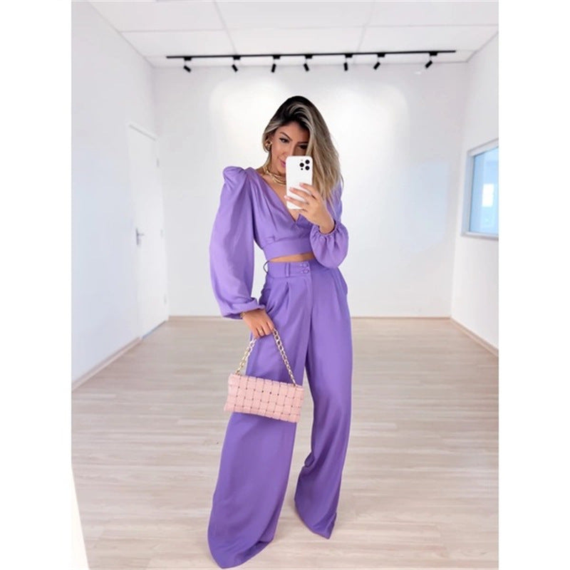 Casual High Waist Spring Wide Legs Women Suits