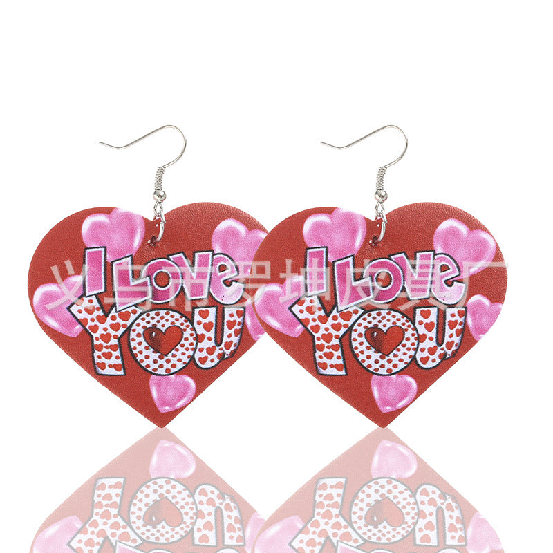 3pcs/Set Pu Leather Sweetheart Design Pink Earrings for Women