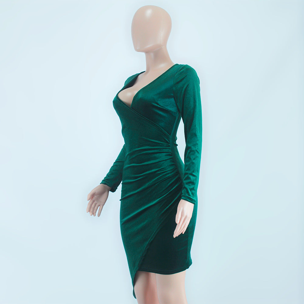 Sexy Pleuche Long Sleeves Autumn Party Short Dresses