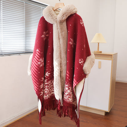Christmas Red Velvet Hoodies Overcoat for Women