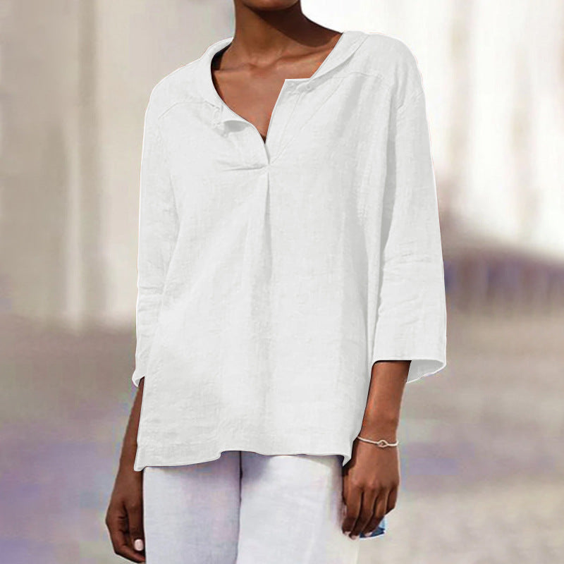 Vintage 3/4 Length Sleeves Casual Women Shirts