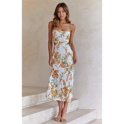 Sexy Backless Floral Designed Sweet Halter Dresses