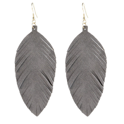 Leaves Designed Tassels Pu Leather Women Earrings