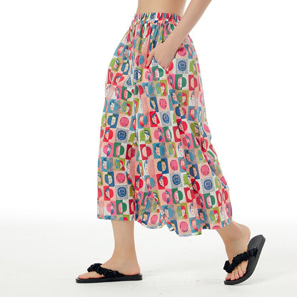 Pink Casual Plus Sizes Cropped Wide Legs Pants for Women