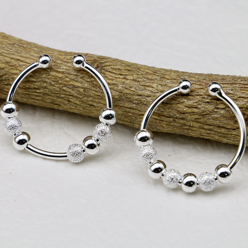 String Beads Design Rotatable Silver Rings for Women
