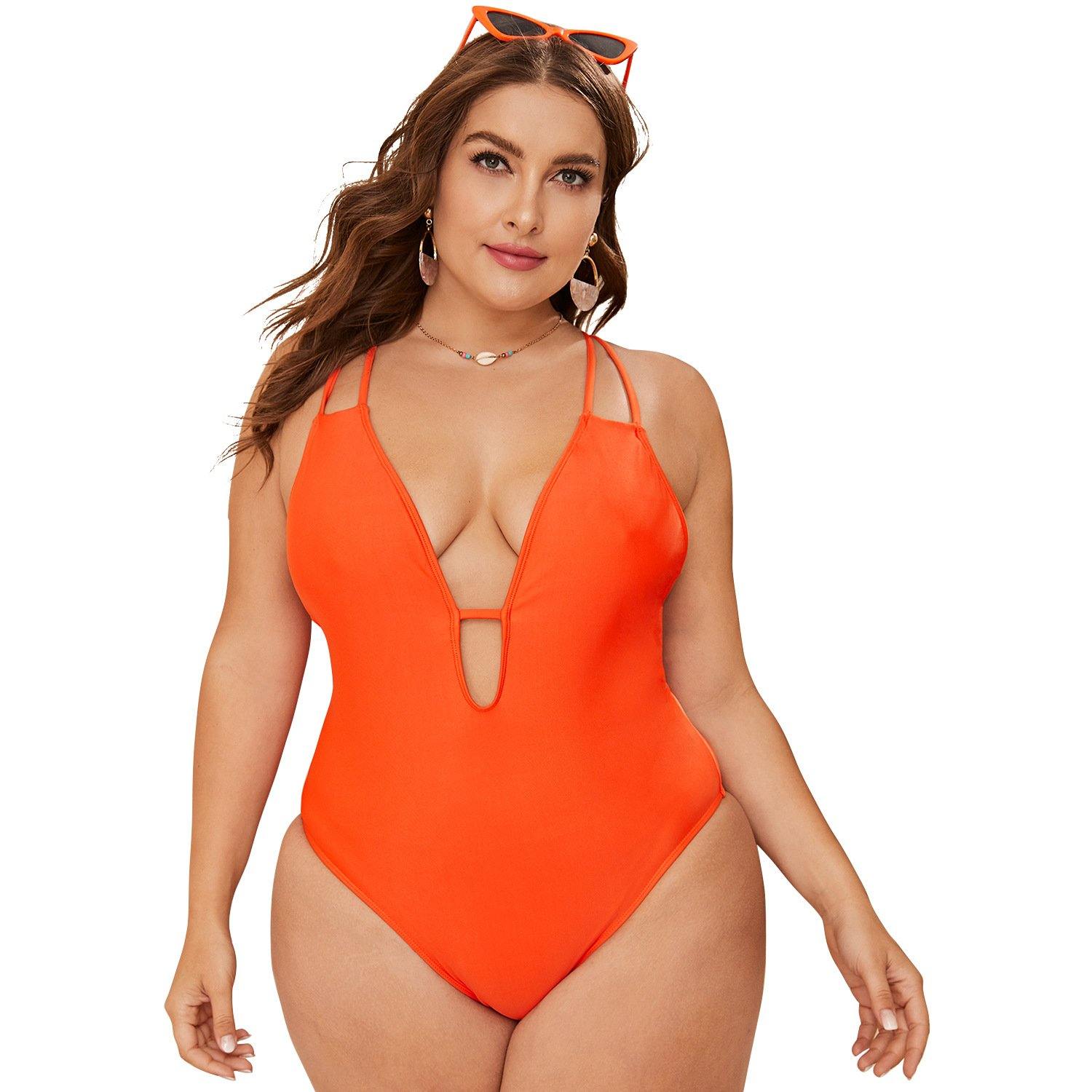 Orange Plus Sizes One Piece Wet Suits-STYLEGOING