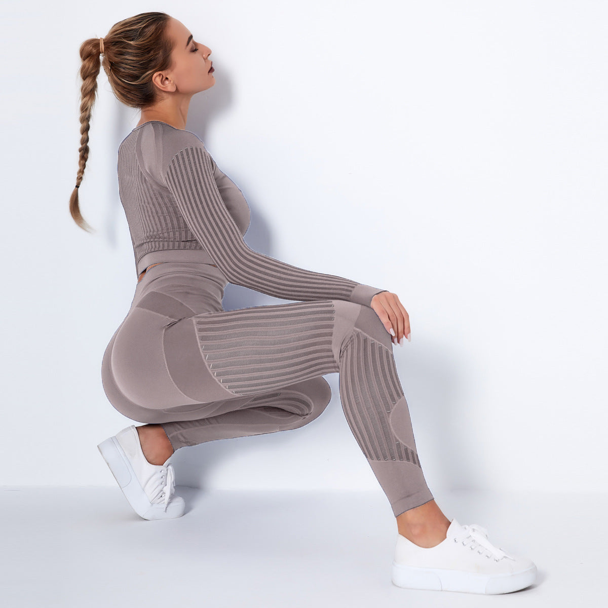 Sexy Hollow Out Long Sleeves Tops and Leggings Sets for Yoga Sporting