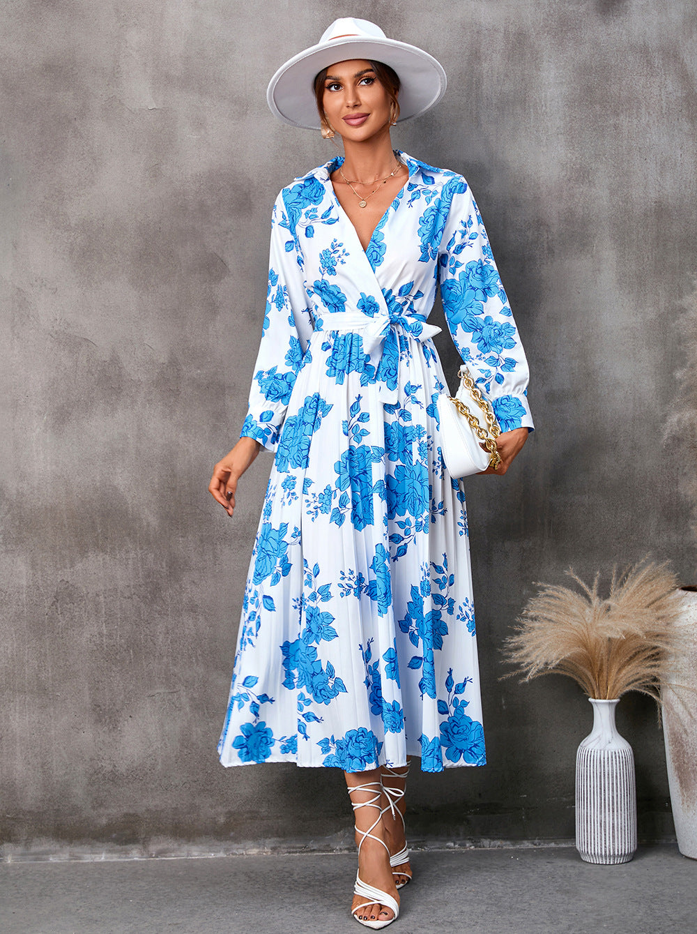 Elegant Floral Print Long Sleeves Fall Dresses