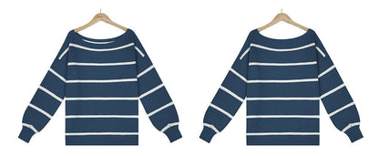 Women Off The Shoulder Striped Knitted Pullover Sweaters