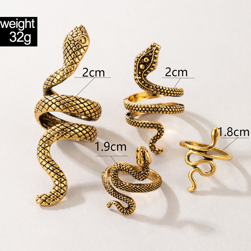 Vintage Cool Snake Shape Rings for Women 4pcs/set