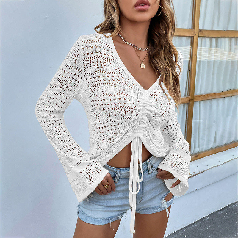 Sexy Knitted Drawstring Summer Women Sweaters
