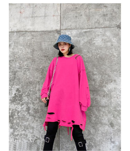 Plus Sizes Broken Holes Hoodies-STYLEGOING