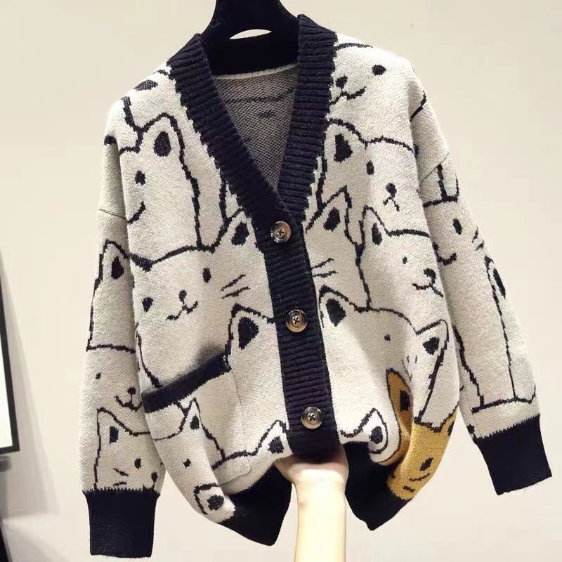 Casual Bear Design Knitted Cardigan Sweaters