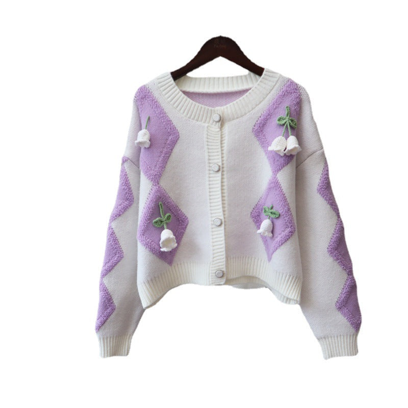 Lovely 3d Flowers Design Knitted Overcoats