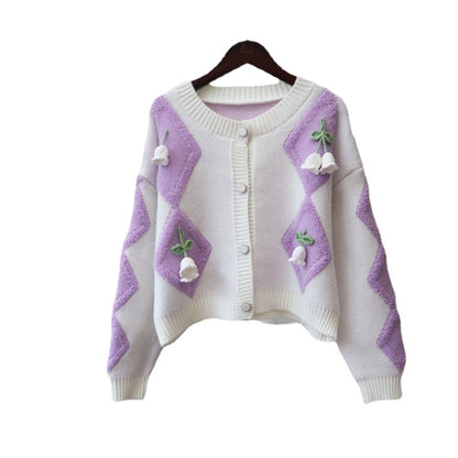 Lovely 3d Flowers Design Knitted Overcoats